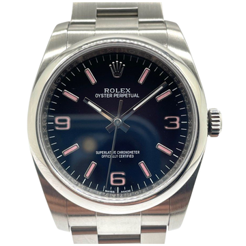 Rolex Oyster Perpetual 116000 36mm Automatic Black Dial Pink Index Watch w/Card